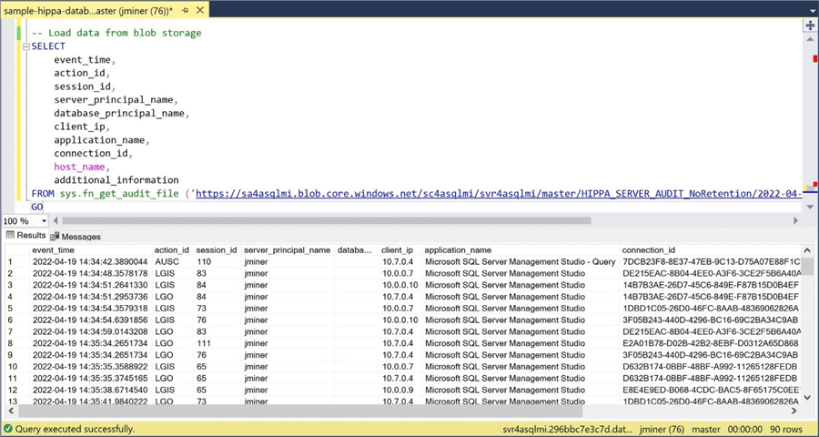 Enable Auditing - Azure SQL MI - Look at audit entries for login / logout