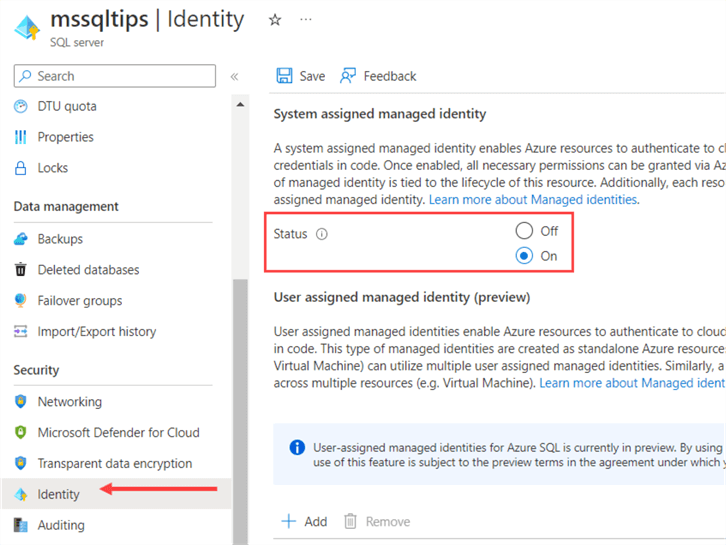 configure system assigned managed identity