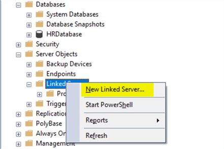 Object Explorer - New Linked Server