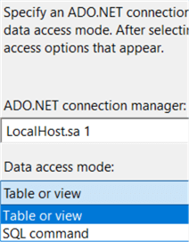 ADO.NET connection manager selected