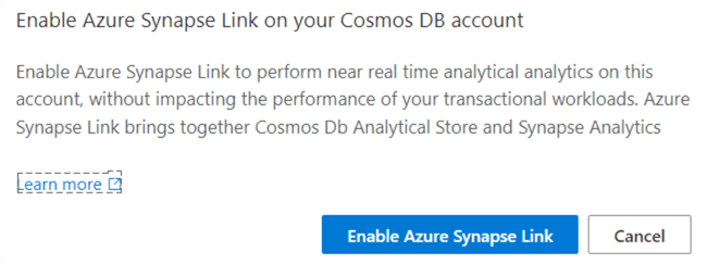 enable synapse link for cosmos db account