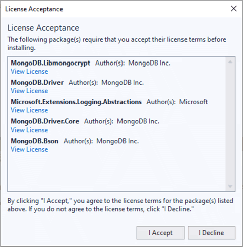 MongoDB.Driver License agreement