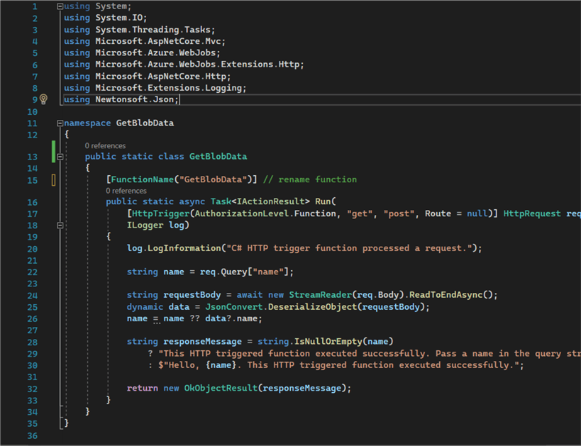 standard new Azure Function template code