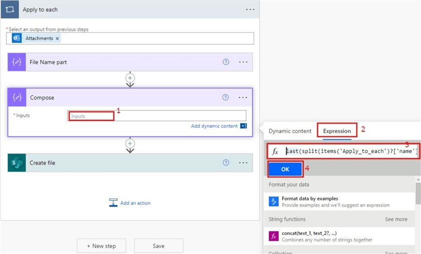 Configuring the extension part compose action