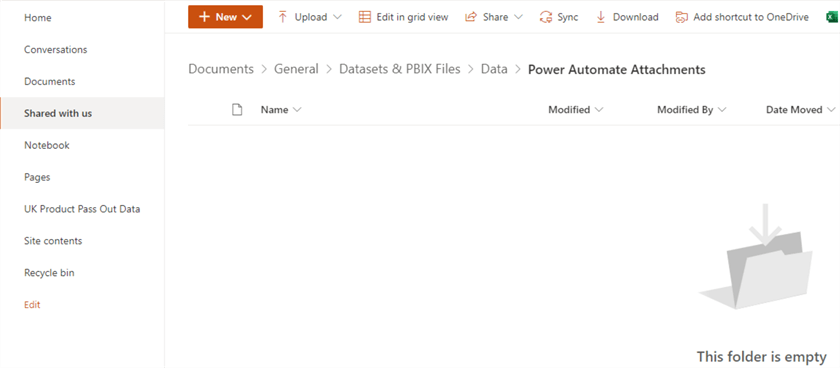 Image showing empty SharePoint folder