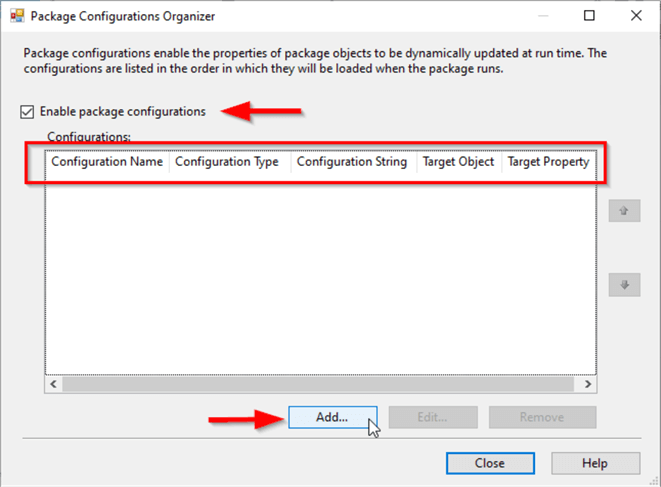 Package configuration organizer