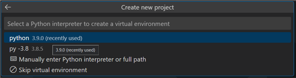 new azure function select python environment