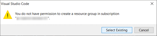 select existing resource group warning 