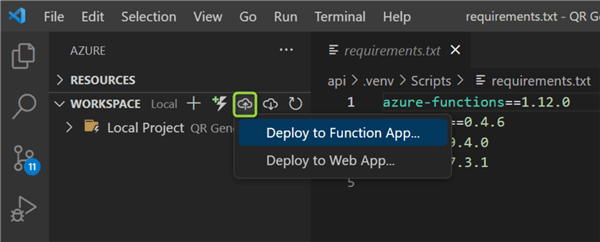 deploy to function app 