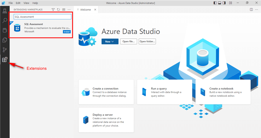 Azure Data Studio | Extensions | Search Extensions in Marketplace