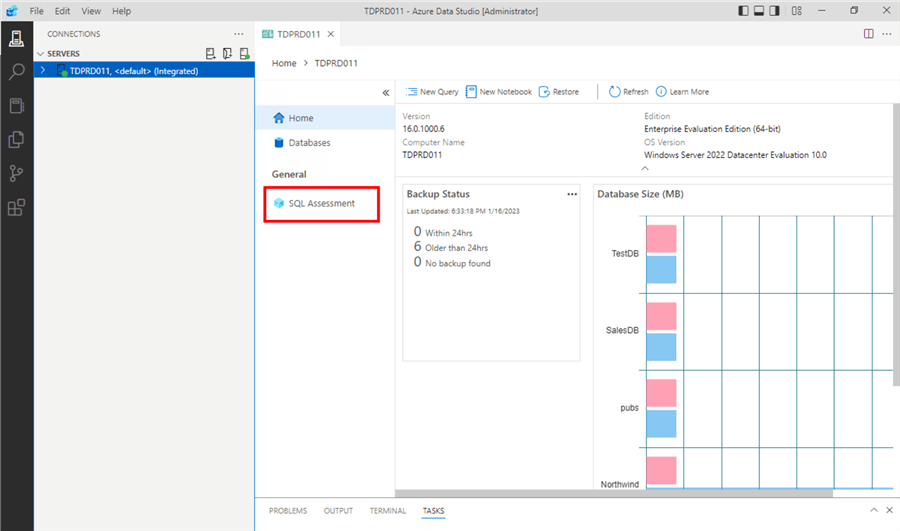 SQL Assessment extension in the General section of the SQL Server instance