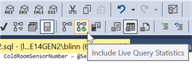 This screenshot shows the placement of the "Include Live Query Statistics Button".