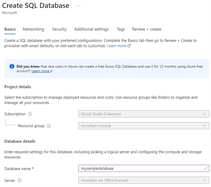 configure new database