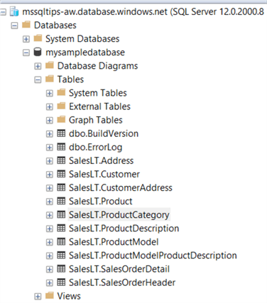 sample database in object explorer