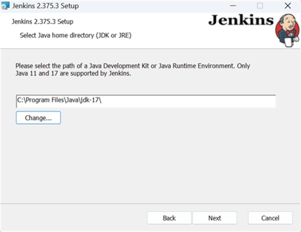 Jenkins Setup Wizard - Select Java Home Directory