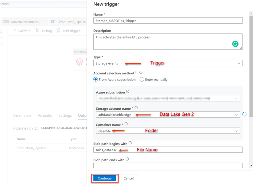 Create an event-based trigger in ADF