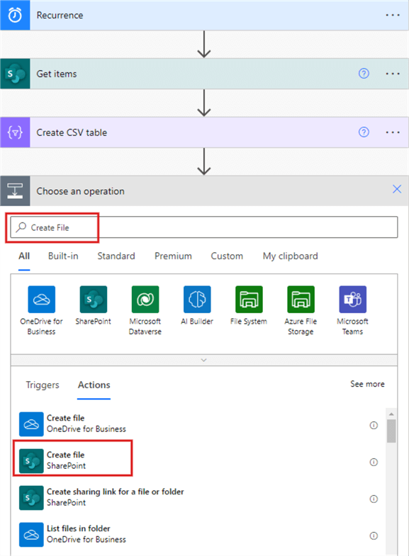 Create file in SharePoint action operation in Power App