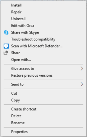 Figure 3 The Edit with Orca Menu Item in the Context Menu