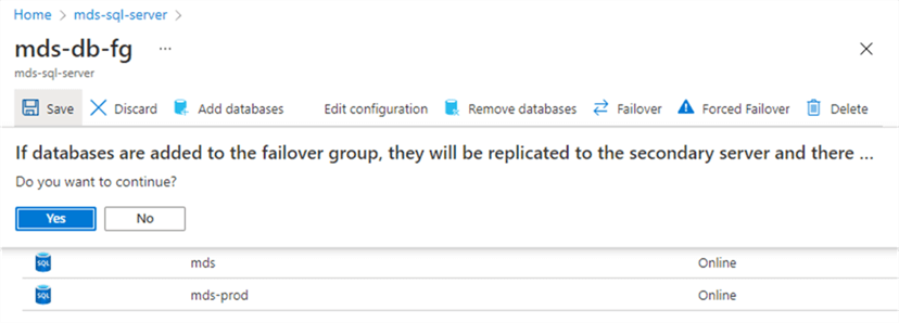 Add eligible databases to failover group