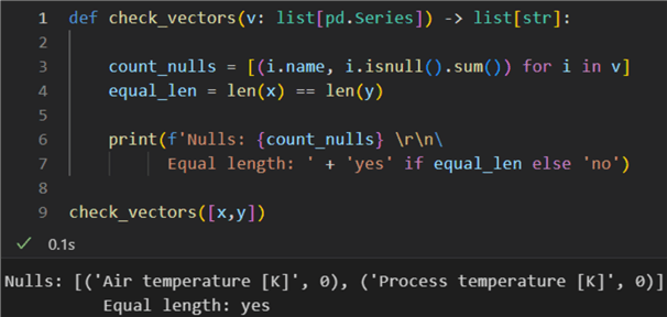 function for checking length and the existence of nulls
