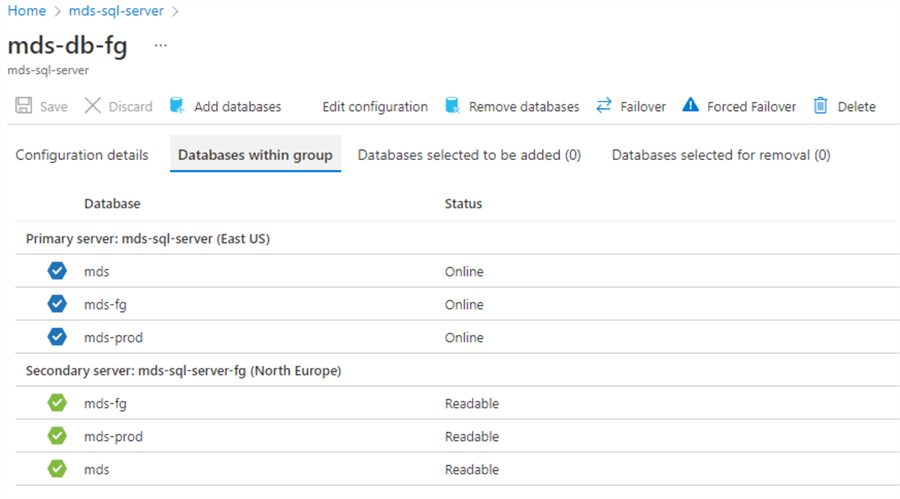 Azure SQL databases in failover group