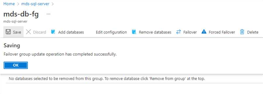 database removed from failover group
