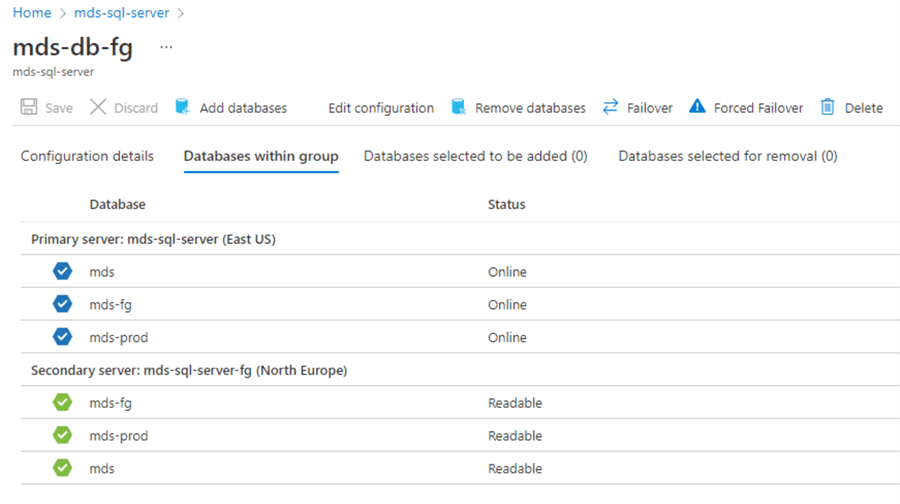 Verify databases in failover group