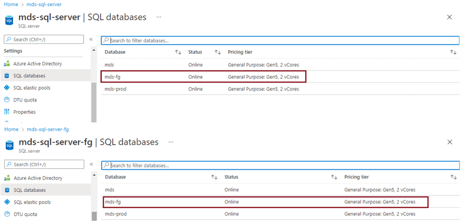 Check target SQL database status post removing it from failover group
