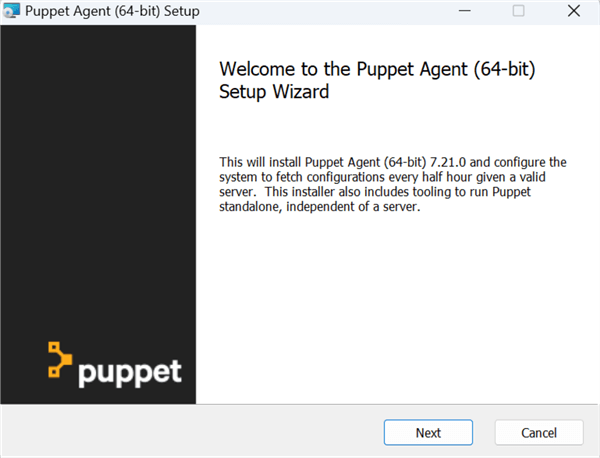 Puppet Agent Setup Wizard Welcome