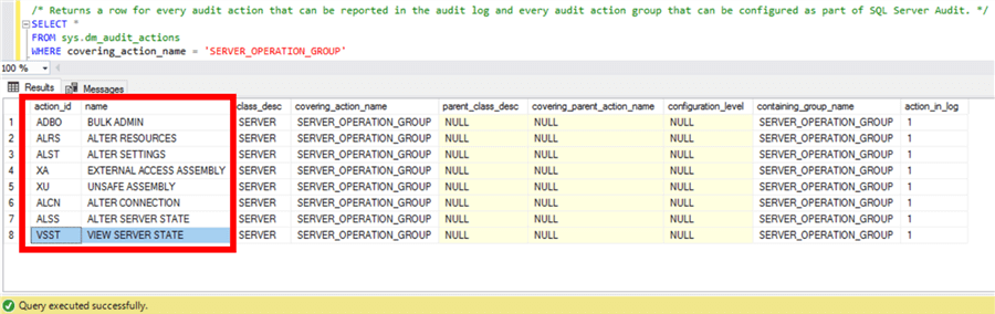 Output from T-SQL Statements calling system DMV