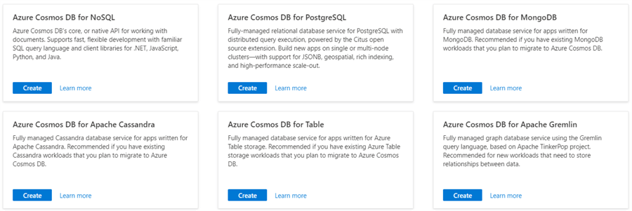 different APIs in cosmos DB