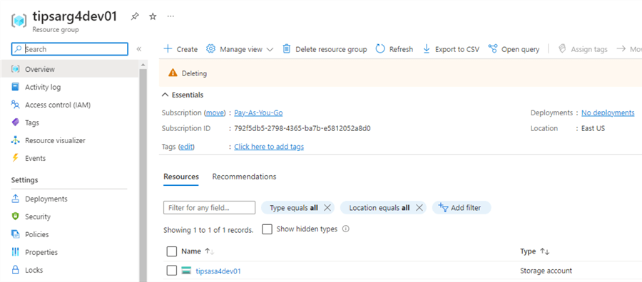 PYTHON, JSON + REST - Catching the deletion of the resource group in the Azure Portal.