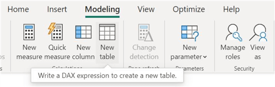Option to create a new table in Power BI