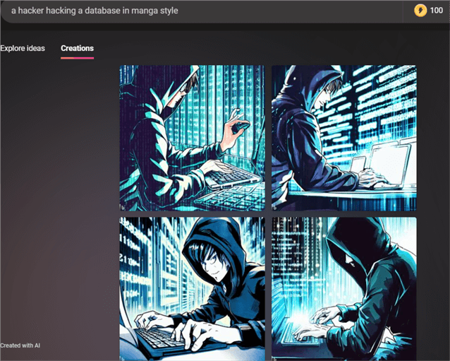 a hacker hacking a database in manga style prompt in bing image creator
