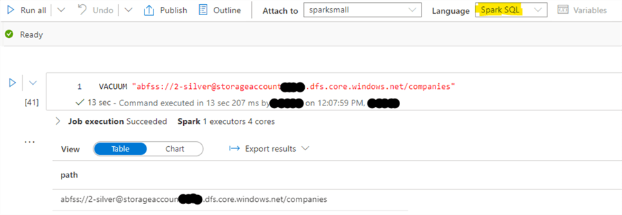 Example of VACUUM command with Azure Synapse Analytics PySpark