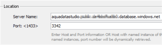 This is a connection properties window in Aqua Data Studio to connect to an Azure Managed Instance of SQL Server.