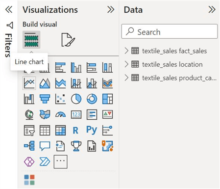 Selecting line chart in the visualizations panel