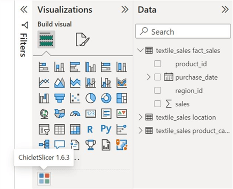 Selecting chiclet slicer in the visualizations panel