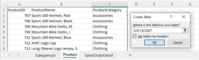Figure 7 The Create Table dialog box for creating the Product table