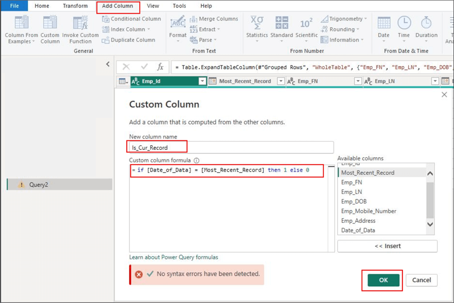 Creating a Custom column for current records identification