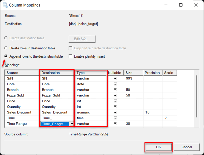 Insert Table Using SQL Server Import and Export Wizard