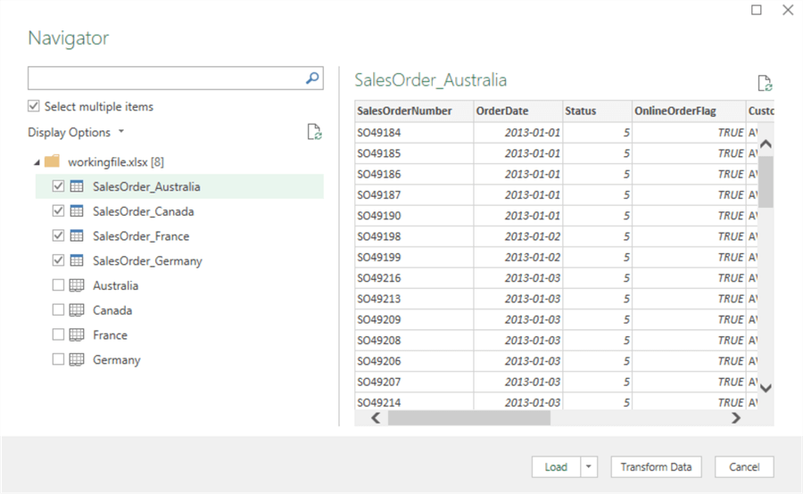 Select multiple Excel tables