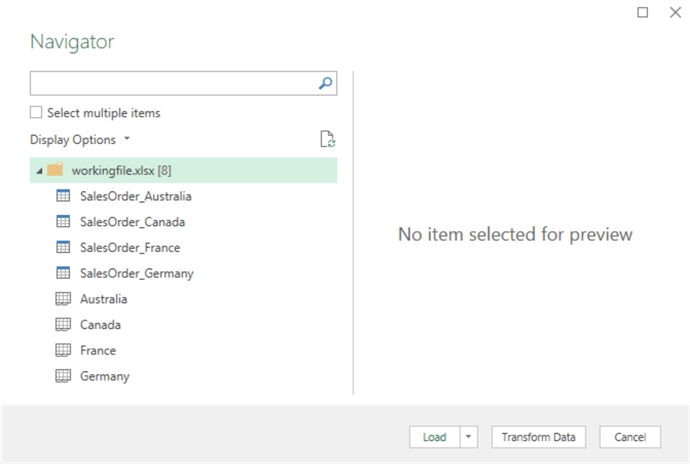 Select the workbook in the Navigator dialog