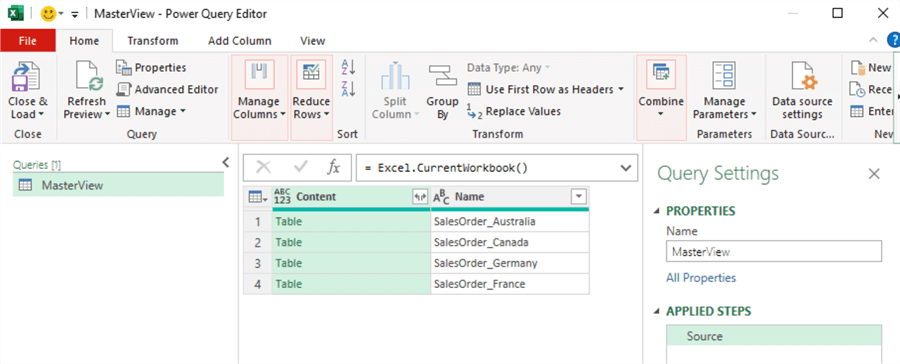 Excel tables in the current workbook