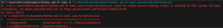 error activating python environment