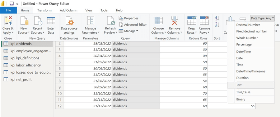 Changing data type of new column