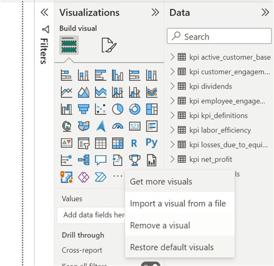 Visualization and Data panel