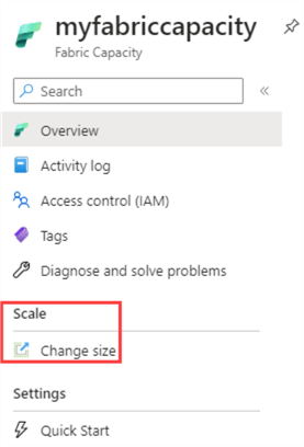 change size section in the menu