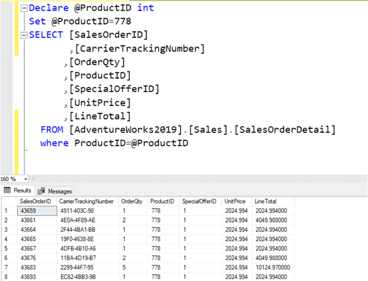 sql server variable assignment