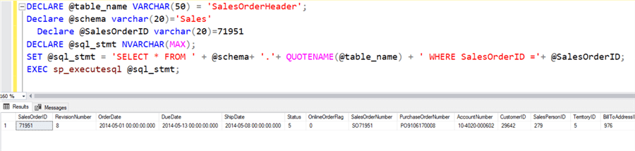 Use of Variables to Create a Dynamic SQL Statement